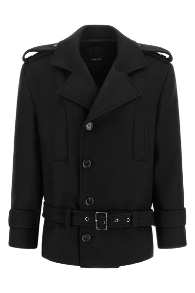 Pinko Double-breasted Coat With Belt In Black