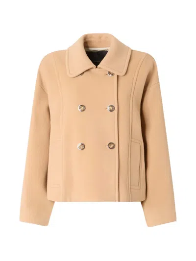 Pinko Double-breasted Cropped Coat In Brown