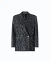 Pinko Double-breasted Jacket With Rhinestones And Jaguar Motif In Gray