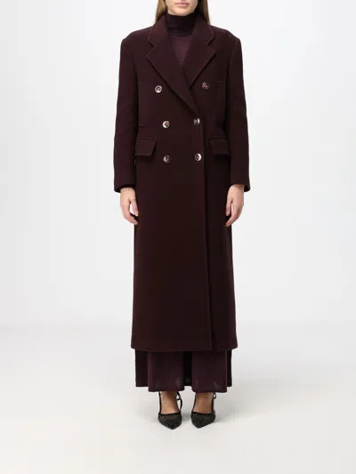 Pinko Double-breasted Long Coat In Wool Blend With Classic Lapels In Burgundy