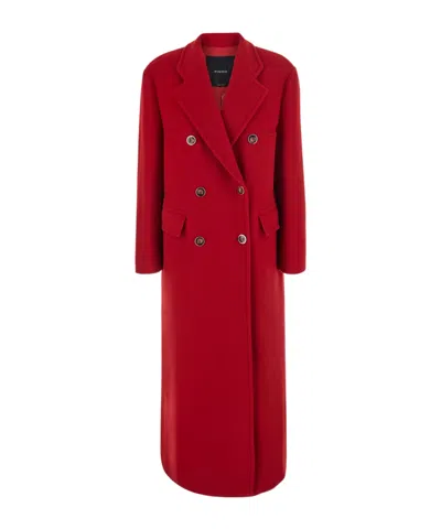 Pinko Long Double-breasted Coat In Wool-blend Fabric In Red
