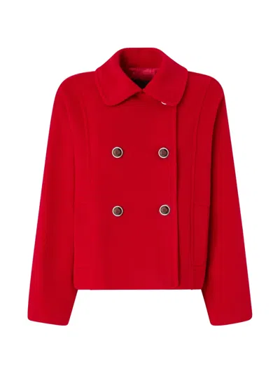 Pinko Double-breasted Pea Coat In Double-layered Wool-blend Cloth In Red