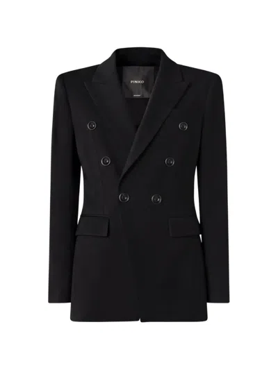 Pinko Double-breasted Peak-lapel Blazer In Black
