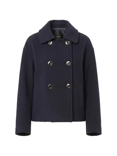 Pinko Double-breasted Wool-blend Peacoat With Dropped Shoulders In Blue