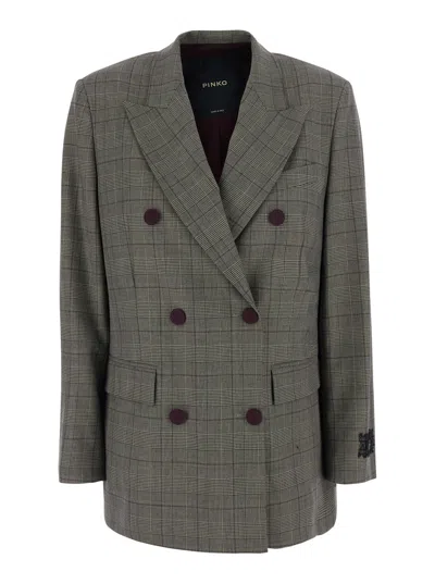 Pinko Double-breasted Wool Blend Blazer In Gray