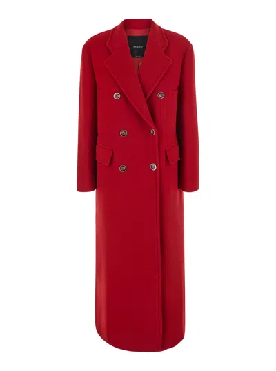 Pinko Double-breasted Wool Jacket With Notched Lapels And Patch Pockets In Red