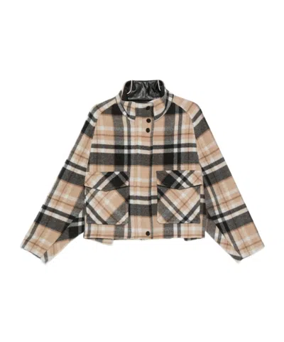 PINKO DOUBLE-LAYERED CHECK-PATTERN HIGH-NECK COAT