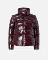 Pinko Padded Crystal Nylon Pea Coat In Burgundy