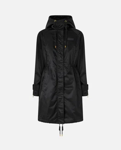 Pinko Doudoune Longue En Tissu Brillant In Black