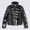 Pinko Cropped Black Down Coat With Glossy Finish And High Collar In Multi