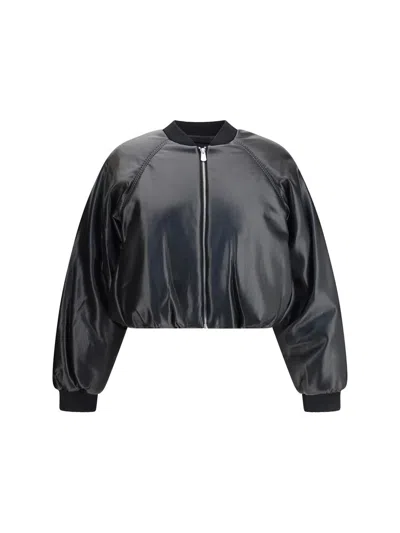 Pinko Cropped Bomber With A Leather-effect In Black