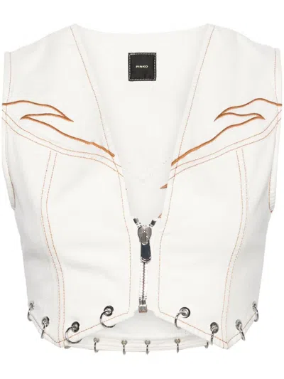 PINKO PINKO DRACULA COTTON VEST WITH CONTRAST EMBROIDERIES AND RINGS