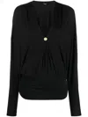 Pinko Draped Cut-out V-neck Top In Black