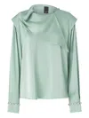 Pinko Draped Embellished-cuff Top In Gray