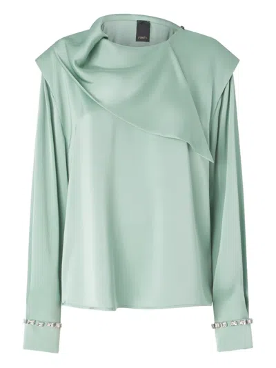 Pinko Draped Embellished-cuff Top In Gray