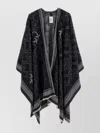 Pinko Draped Fringe Lightweight Patterned Knit Cape In Black