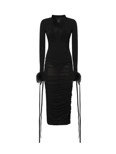 Pinko Draped Midi Dress In Black