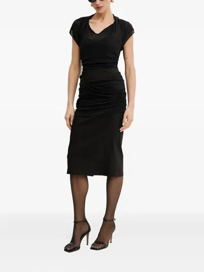 Pinko Draped Midi Dress In Black