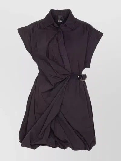 Pinko Draped Mini Dress Belted Waist In Black