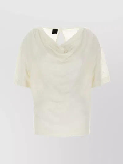 Pinko Draped Neck Lightweight T-shirt Keyhole In White