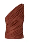 Pinko Draped One-shoulder Brown Top With Finish In Brown