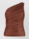Pinko Draped One-shoulder Ruched Sleeveless Top In Brown