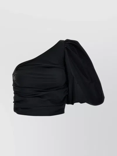 Pinko Draped One-shoulder Top Ruched Detailing In Black