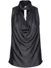 Pinko Crinkle Satin Top With Draping In Black