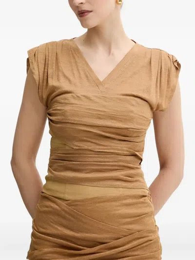 Pinko Draped V-neck Top In Brown