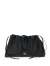 Pinko Maxi Clutch With Soft Calfskin Shoulder Strap In Black
