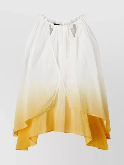 Pinko Drawstring Crew Neck Asymmetric Hem Top In White