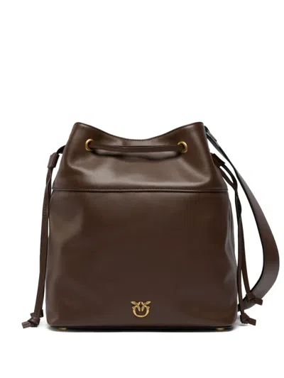 Pinko Drawstring Leather Bucket Bag In Brown