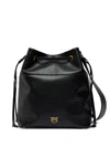 Pinko Drawstring Leather Medium Bucket Bag In Black