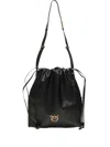 Pinko Drawstring Leather Shoulder Bag In Black