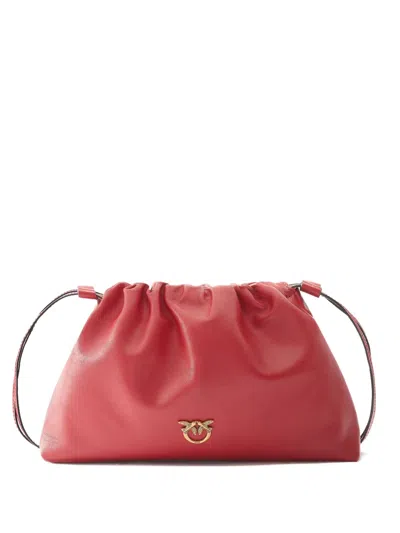 Pinko Drawstring Leather Shoulder Bag In Red