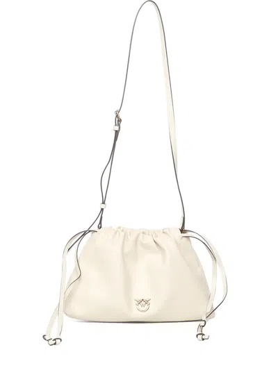 Pinko Drawstring Logo Shoulder Bag In White