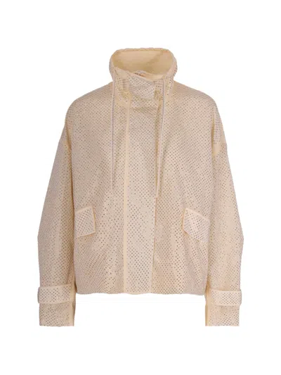 Pinko Drawstring-neck Rhinestone-embellished Jacket In Neutral