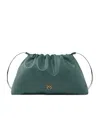 Pinko Large Shoulder Clutch In Leather With Love Birds Logo In Green