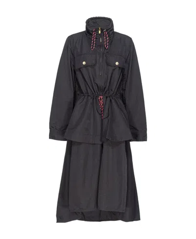 Pinko Drawstring Twill Parka Coat In Black