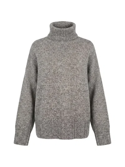 Pinko Dresda Sequin-embellished Roll-neck Sweater In Transparent