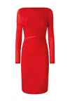 Pinko Red Long Dress With Ruffles And Boat Neckline