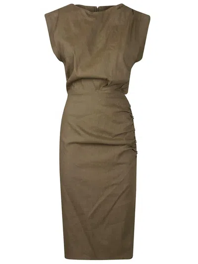 Pinko Cielo Dress Made Of Linen Blend. In Green