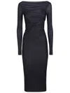 Pinko Black Long Dress With Ruffles And Boat Neckline In Tech Fabric Woman In Black