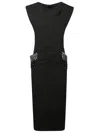 Pinko Midi Sleeveless Dress With Side Split And Sequins In Black
