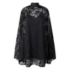 Pinko Rebrodè Lace Cape Mini Dress In Black