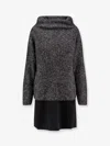 Pinko Bimaterial Dress With Wool Blend Sweater In Grey