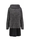 Pinko Bimaterial Dress With Wool Blend Sweater In Grigio Nero Bianco