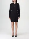 Pinko 'punto' Black Short Dress With Classic Collar And Front Logo Plate In Knit Woman In Schwarz