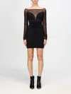 Pinko Fitted Black Dress With Sheer Sleeves And Sweetheart Neckline In Schwarz