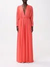 Pinko Orange Long Dress With Deep V-neck And Cut-out On The Back In Coral